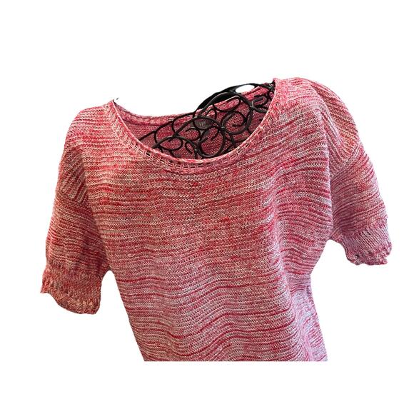 J Jill 100% Linen Knit Sweater Top Womens Size Small Red White Short Sleeve - Picture 2 of 5